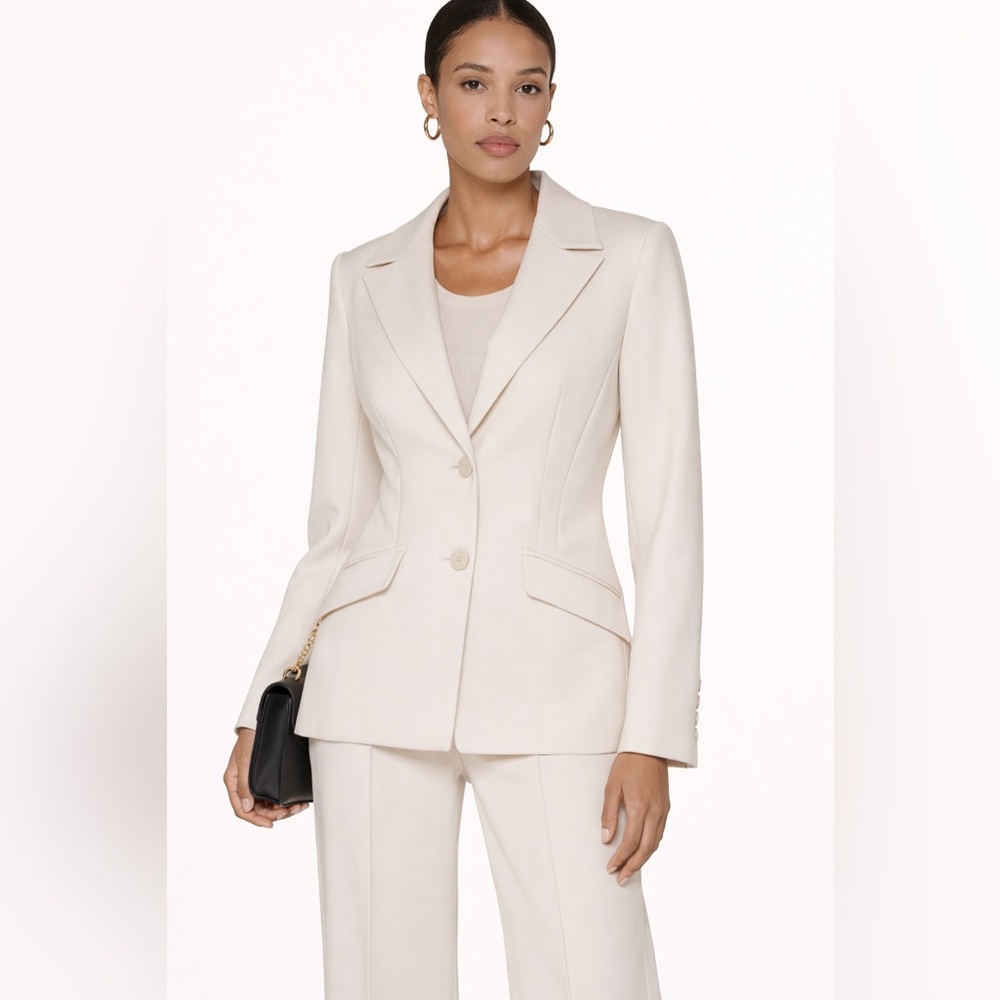 RIANI SS25 Cream Jersey Tailored Single-breasted pocket suit Blazer jacket 2 /xs